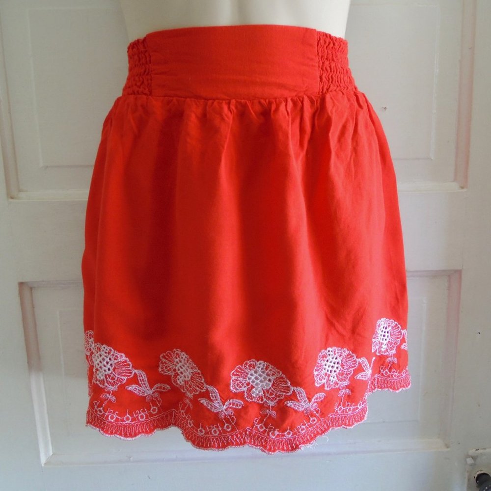 HeartSoul Red & White Embroidered Boho Mini Skirt L